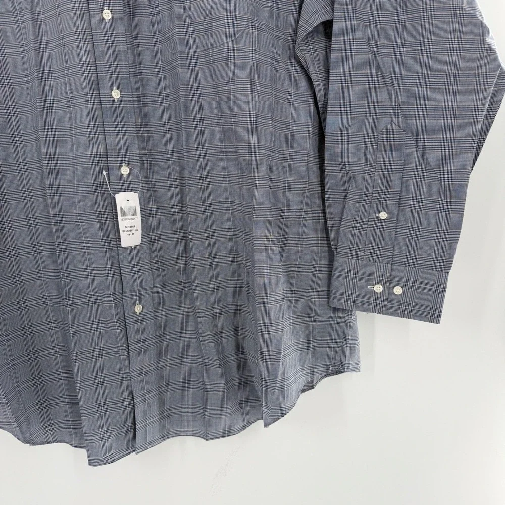 Paul Fredrick Mens Classic Fit Glen Plaid Dress Shirt Blue Brown 19 x 37 DHT580P
